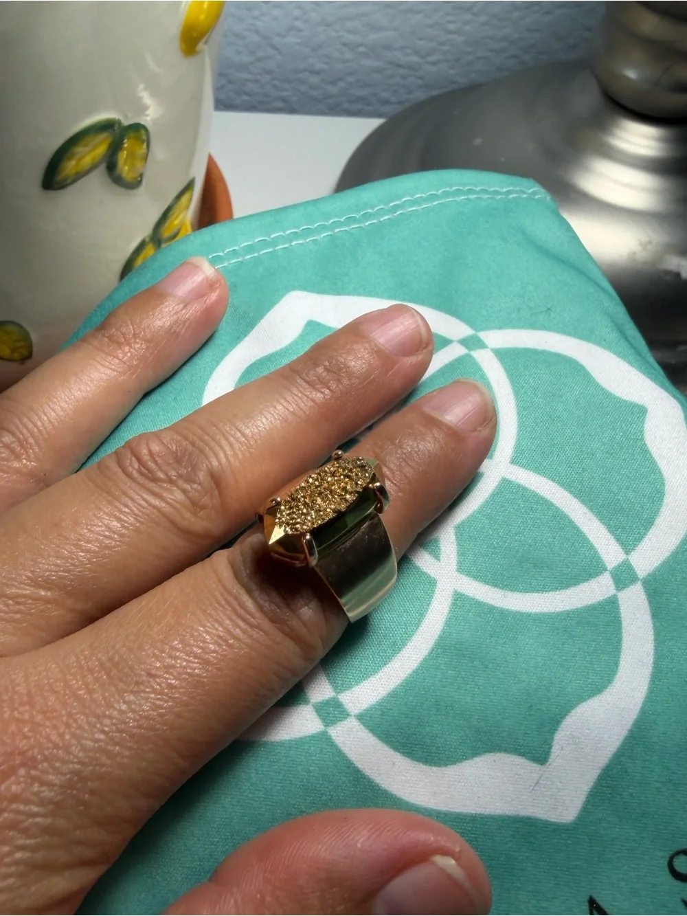 Kendra Scott Harrison Cocktail Ring - Gold Drusy / Druzy - Size 6